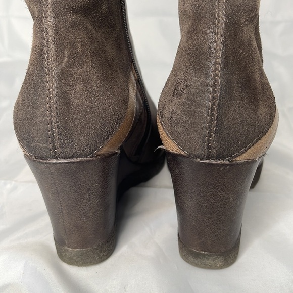 MJUS Wedge Leather Suede Panel Boots Taupe Brown Tan Over Ankle Side Zip Size 37 - Picture 8 of 12